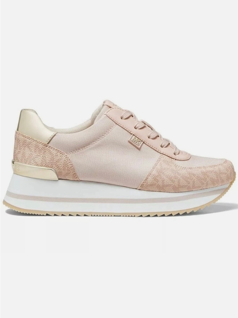 Michael Kors Pale Pink Platform Lace-Up Sneakers with Gold Accent